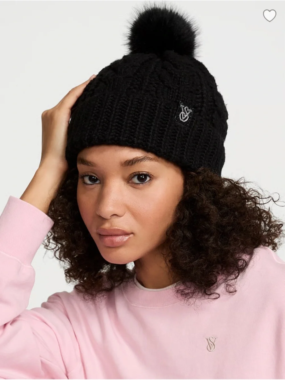 Victoria's Secret Black Cable Knit Pom Beanie - Picture 2 of 2